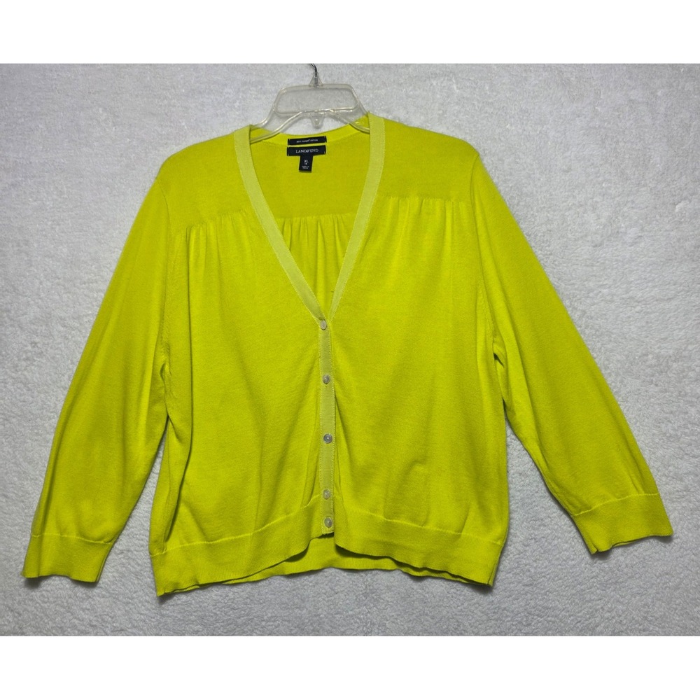 Lands' End Women's Lime Green Button-Front Cardigan